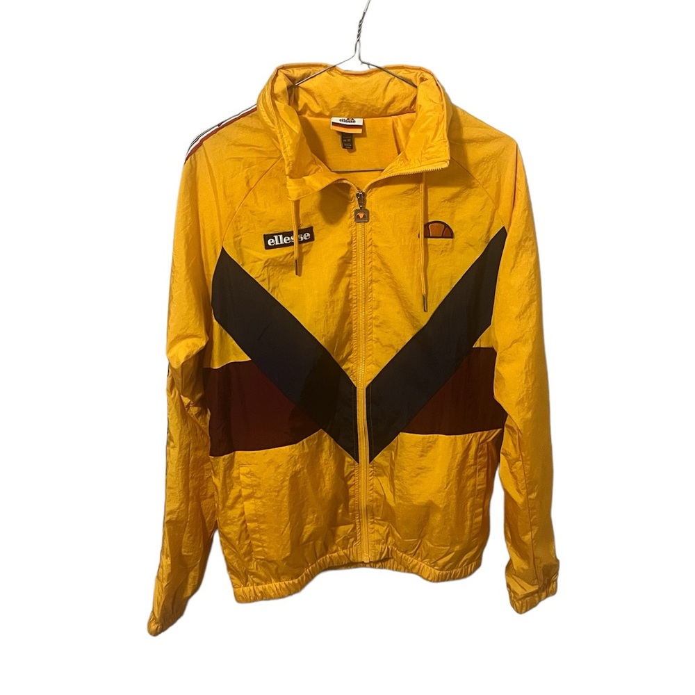 RARE Ellesse Windbreaker Hoodie Jacket Size XS Dark Yellow Maroon & Dark Blue